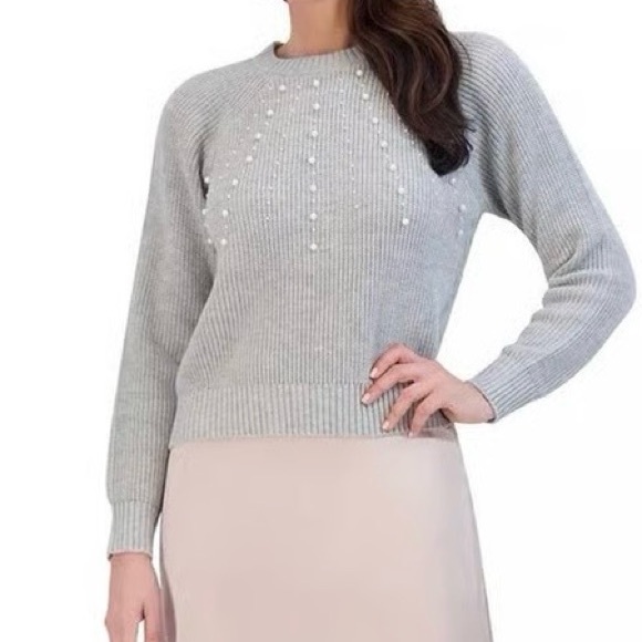 French Connection Light Gray Beaded Crewneck Sweater - Picture 3 of 6